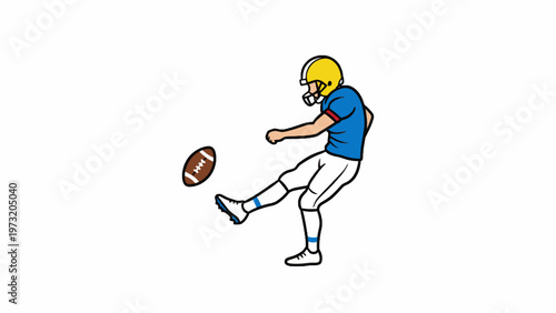 American football player kicking ball isolated on white background