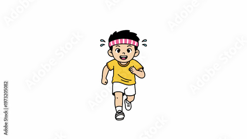Cartoon boy jogging wearing headband isolated on white background