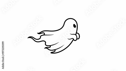 Flying Ghost Spirit Line Art Illustration Isolated on White