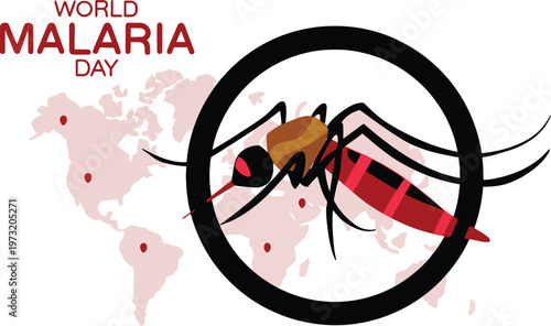 A graphic illustration for World Malaria Day with a mosquito in a magnifying glass