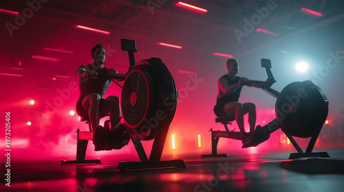 HYROX style cardio training, athlete performing SkiErg workout.