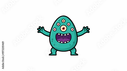 Green egg monster character with multiple eyes and open mouth