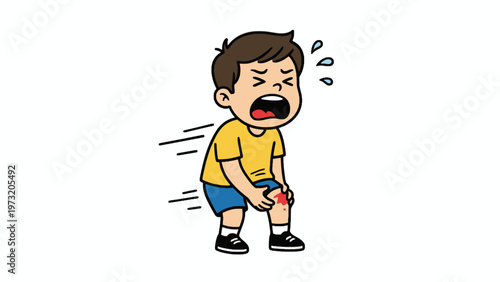 Injured Boy Crying with Bleeding Knee Wound Vector Illustration