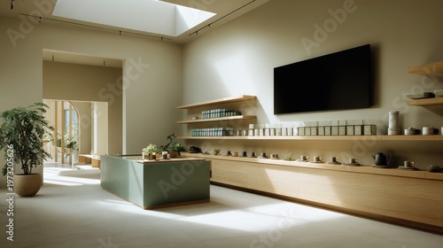 Modern Retail Store Interior Design with Natural Light and Minimalist Shelving Displays