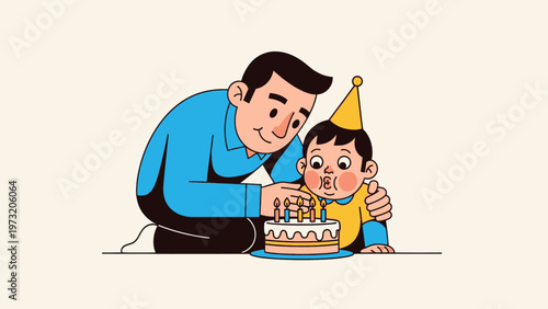 Father and Son Celebrating Birthday Together.