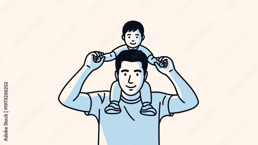 Fototapeta premium Man Carrying Child on Shoulders Illustration.