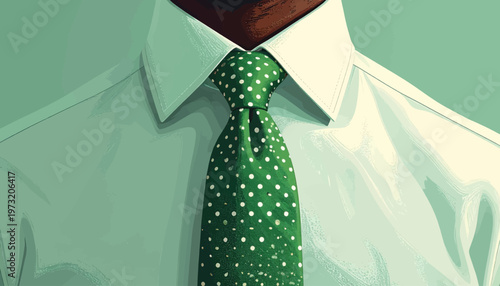Man wearing green tie with white dots.