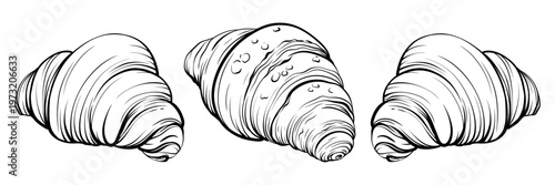 Decorative Croissant Border Monochrome Vector, Bakery Frame Line Art Illustration, Minimal Food Clipart Design