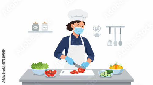 Chef Prepares Fresh Ingredients for Delicious Culinary Creations in Kitchen.