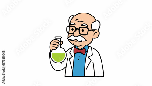 Scientist holding chemical flask illustration on white background