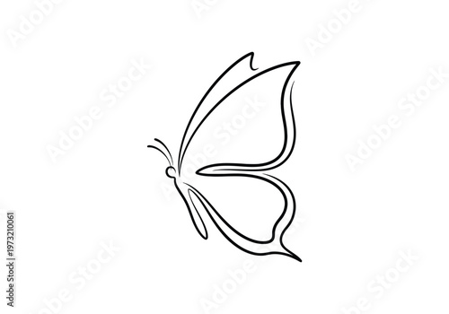 Minimalist butterfly side profile line art drawing on white background