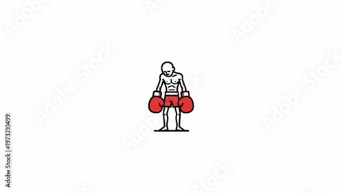 Exhausted weak boxer with red gloves isolated on white background