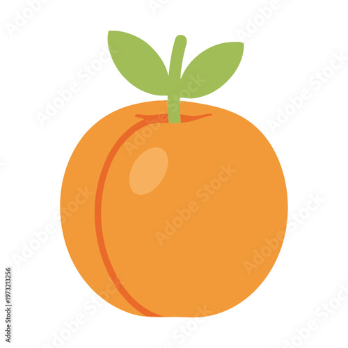 Simple Orange Fruit with Green Leaves Icon.
