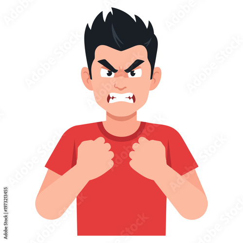 Angry Man Clenched Fists Frustrated Expression.