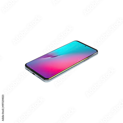 Modern smartphone with colorful screen and sleek design isolated on white background