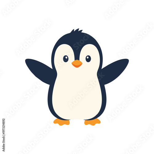 Cute Cartoon Penguin Character with Open Arms.