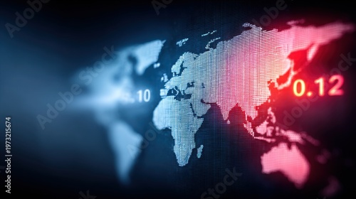 Digital World Map with Global Data Analysis and Economic Trends Highlighted