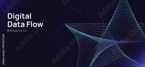 Digital Data Flow Background with Abstract Network Wave Mesh, Futuristic Technology Visualization for Big Data, AI and Communication Concept Design
