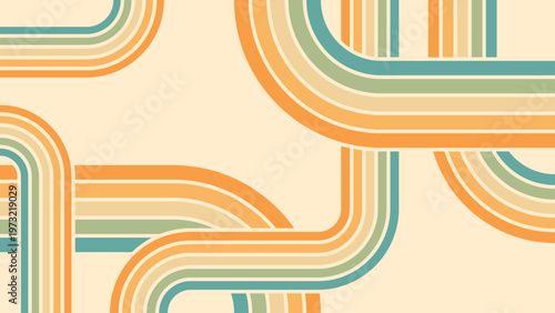 Abstract background of rainbow groovy Wavy Line design in 1970s Hippie Retro style. Vector pattern ready to use for cloth, textile, wrap and other.