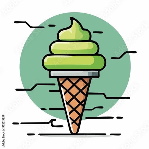 Green Ice Cream Cone Dessert Treat.