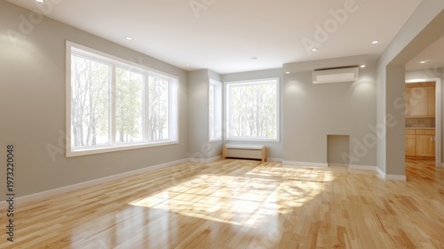 Bright and Airy Modern Living Room with Large Windows and Natural Light Streaming In