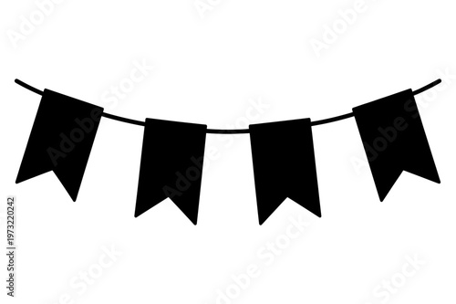 A minimalist vector graphic of a black pennant banner on a string