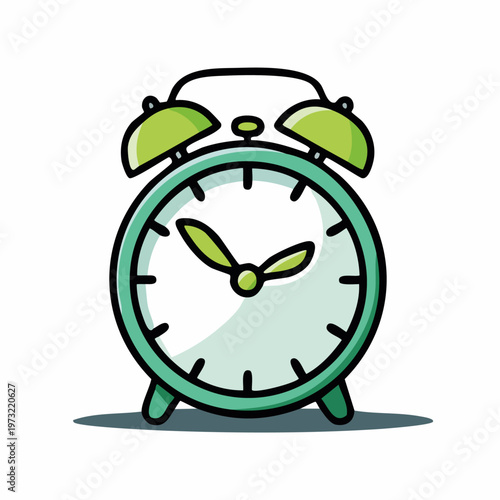 Teal colored alarm clock illustration.