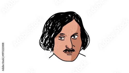 Nikolai Gogol portrait, flat vector illustration