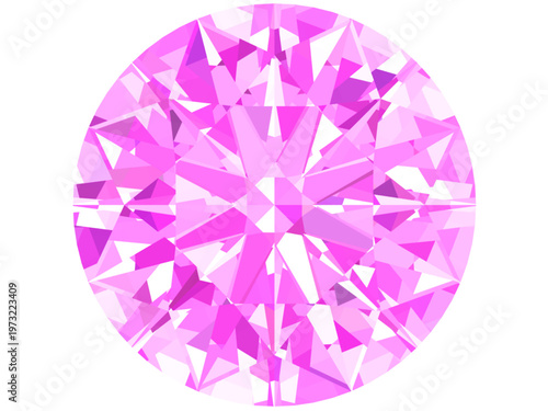 Pink Diamond Vector – Round Brilliant Faceted Gem Art, Vibrant round-cut pink diamond vector with sparkling facets—perfect for branding, jewelry graphics, posters, and luxe design projects.