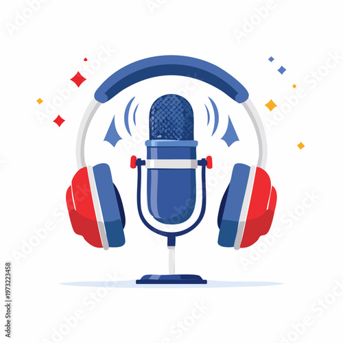 Microphone with Headphones on Stand.