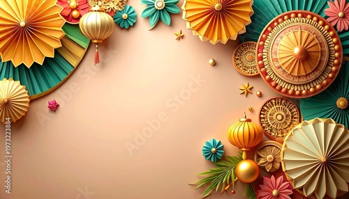 Festive oriental celebration background with decorative elements composition