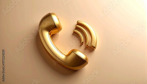 Gold Phone Receiver with WiFi Signal Icon, Metallic Communication Concept