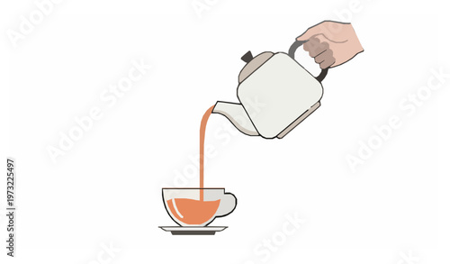 Pouring Tea Into Cup Flat Vector Illustration Hot Drink