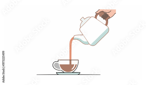Pouring Tea Into Cup Flat Vector Illustration Hot Drink