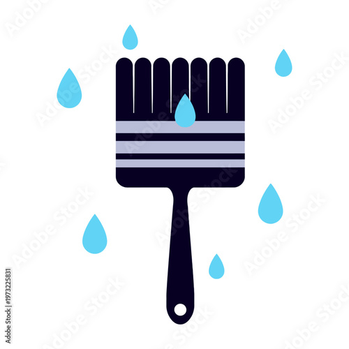 Vector of a wet paintbrush with water drops falling from it
