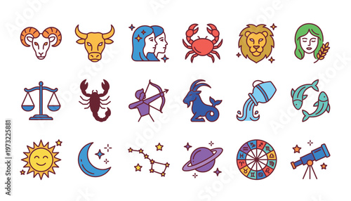 Zodiac signs and astrology symbols collection.