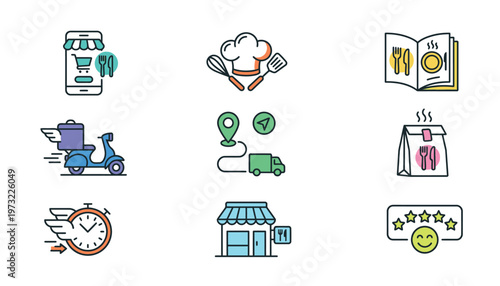 Collection of modern line icons for business and daily life.