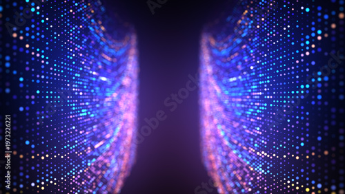 Colorful neon glowing Digital data center data flow screen tech wall Information Corridor disco room