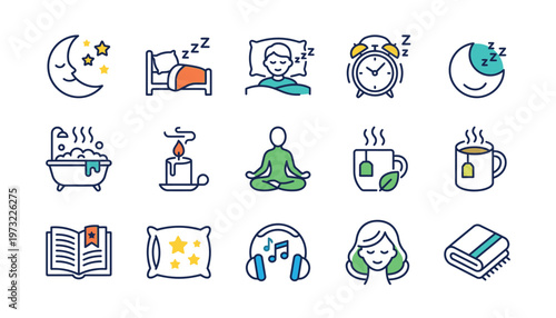 Collection of relaxing activities icons.