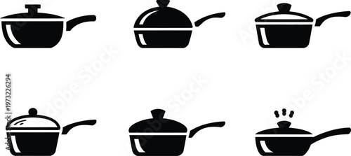 Cooking Pots and Pans Icons Set Kitchenware Utensils Black Silhouettes vector illustration