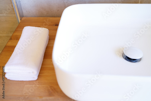 White sink with a towel, top view