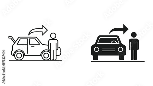 A diagram showing the difference between parallel and perpendicular parking techniques with simple illustrations
