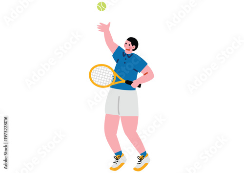 テニスのサーブを打つ男性のイラスト
