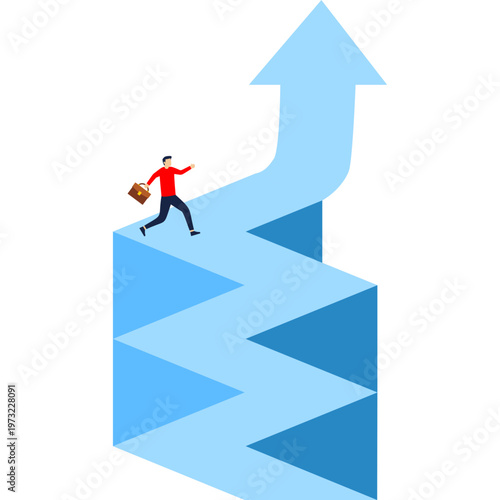 Man Running Toward Success on Rising Winding Arrow Path - Career Growth and Upward Progress,

