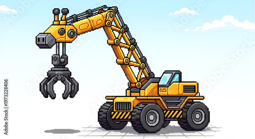 Giraffe Mechanical Excavator Crane Construction Vehicle Pixel Art