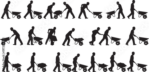 family walking with strollers and pets flat design vector illustration