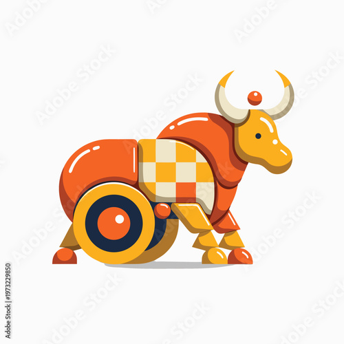 3D Bull Cart Icon