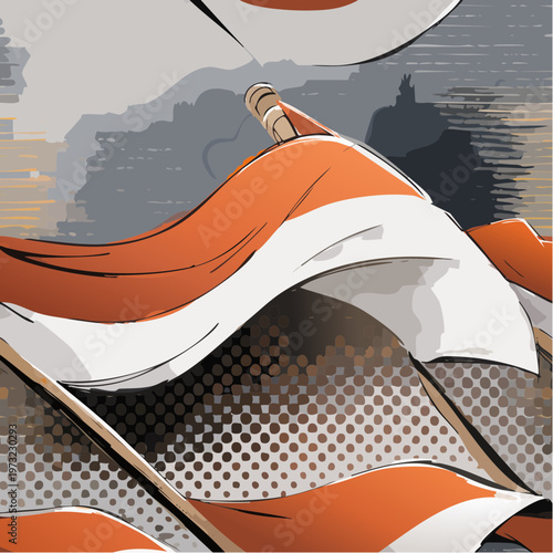 White flag waving in the wind symbolizing surrender and peace.