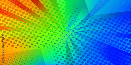 Abstract colorful background vector illustration featuring a digital halftone dot pattern with blue and green wave shapes for an artistic technology wallpaper design