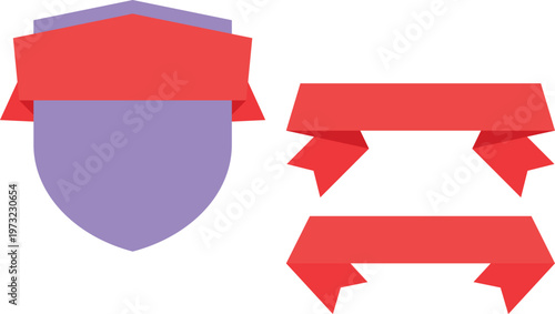 Origami-style shield and banners with red and purple paper designs